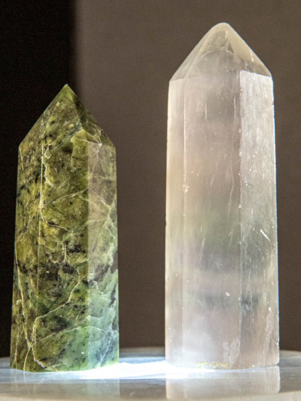 Natural Milky Quartz & Green Serpentine Crystal Tower Set | Polished Generator P - Picture 5 of 11